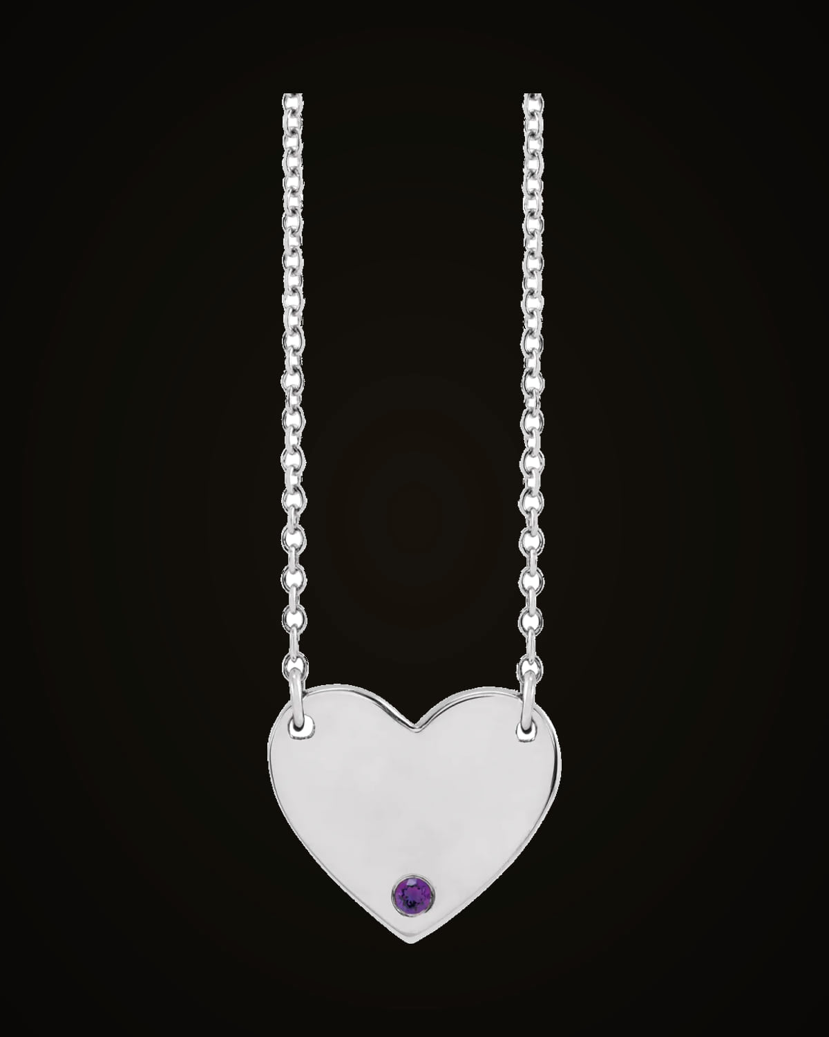 Natural Amethyst Engravable Heart Necklace — Sterling Silver · 1.5 mm