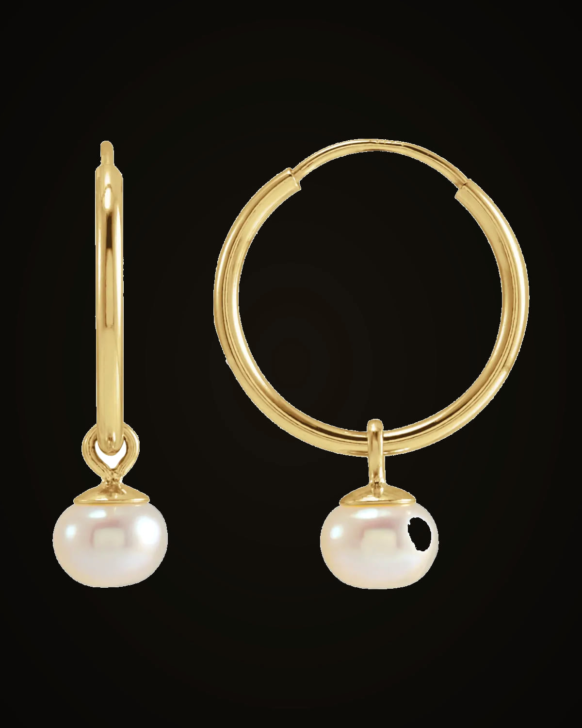 Cultured White Freshwater Pearl Dangle Endless Hoop Earrings — 14K Yellow Gold · 4 mm · Cultured Freshwater Pearl