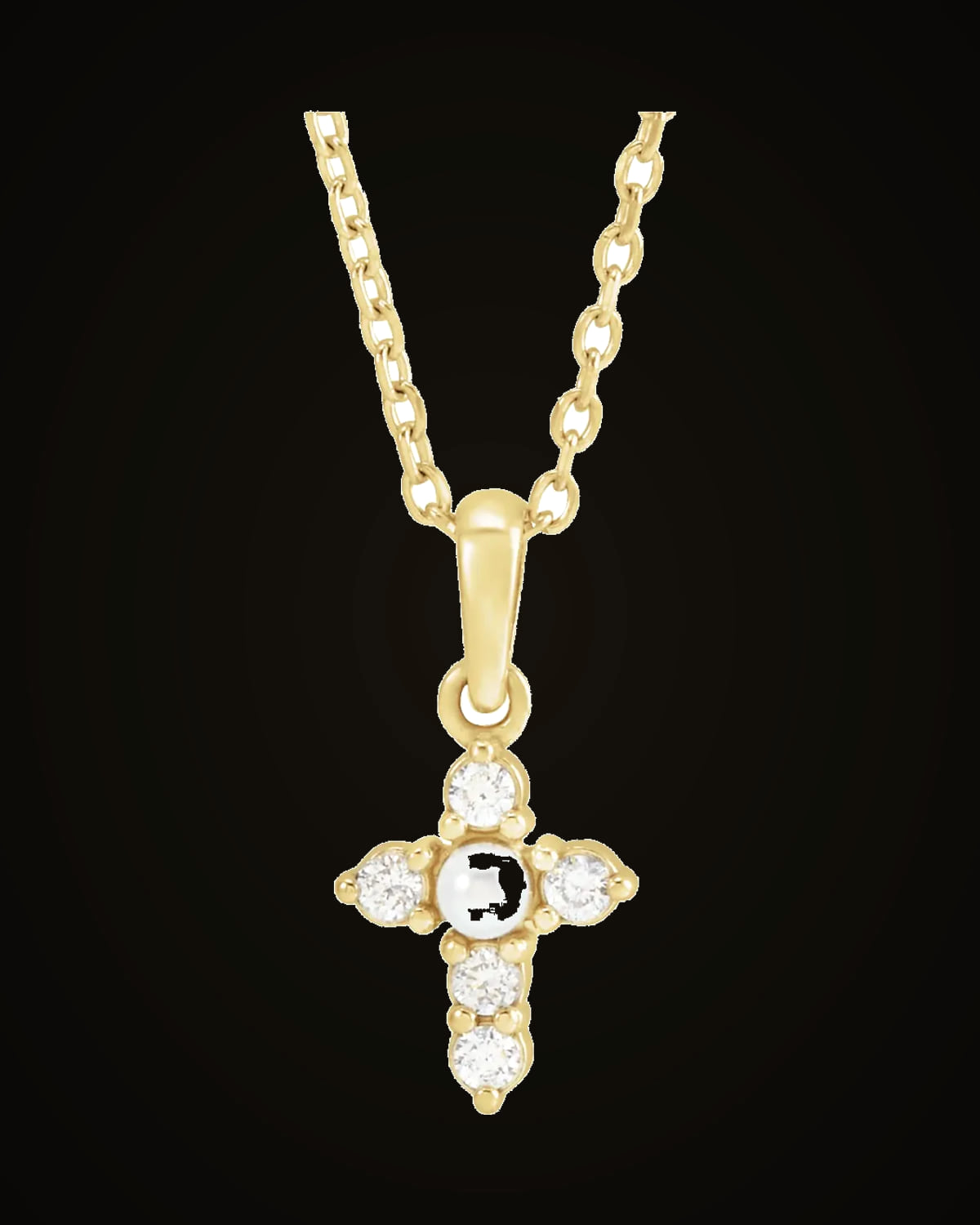 Cultured White Seed Pearl And 0.07 CTW Natural Diamond Petite Cross Necklace — 14K Yellow Gold · I1 · G-H