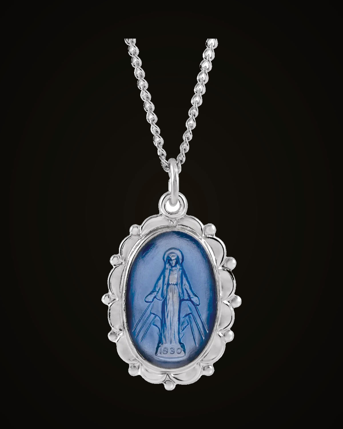 Enameled Miraculous Medal Necklace — Sterling Silver