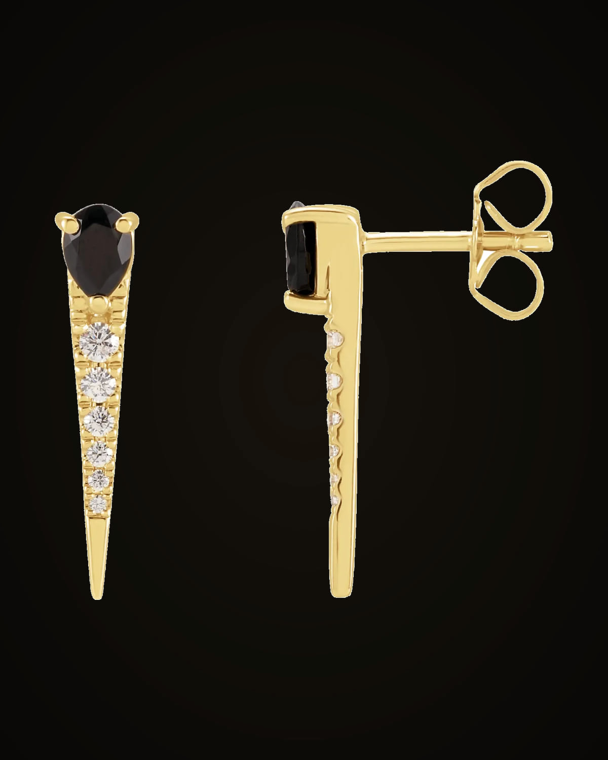 Natural Black Onyx And 1/8 CTW Natural Diamond Spike Earrings — 14K Yellow Gold