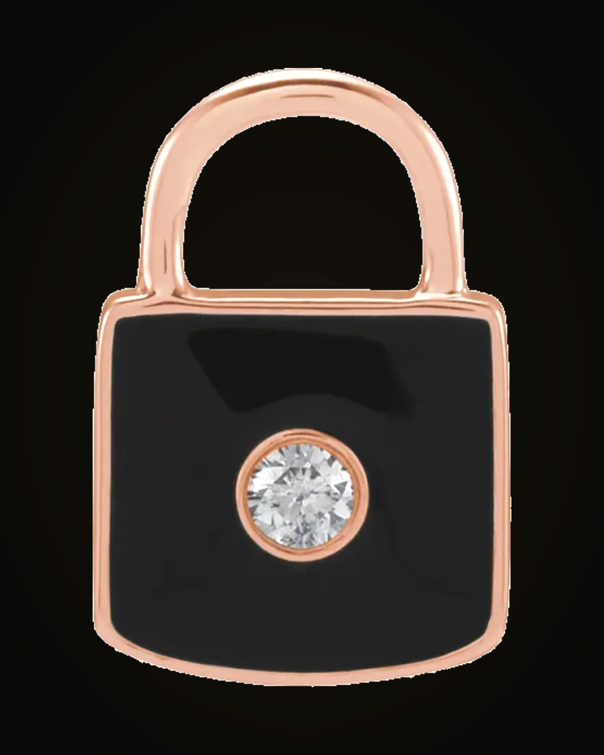0.035 Ct Natural Diamond And Black Enamel Lock Charm/Pendant — 14K Rose Gold
