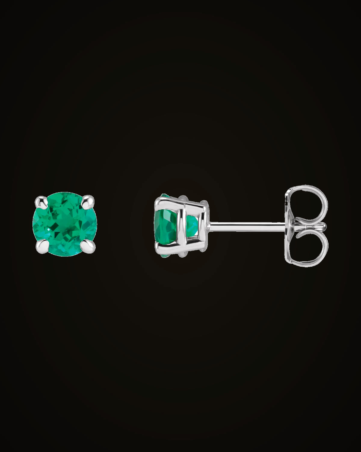 Lab-Grown Emerald 4-Claw Prong Basket Earrings — Rhodium-Plated on 14K White Gold · 5 mm
