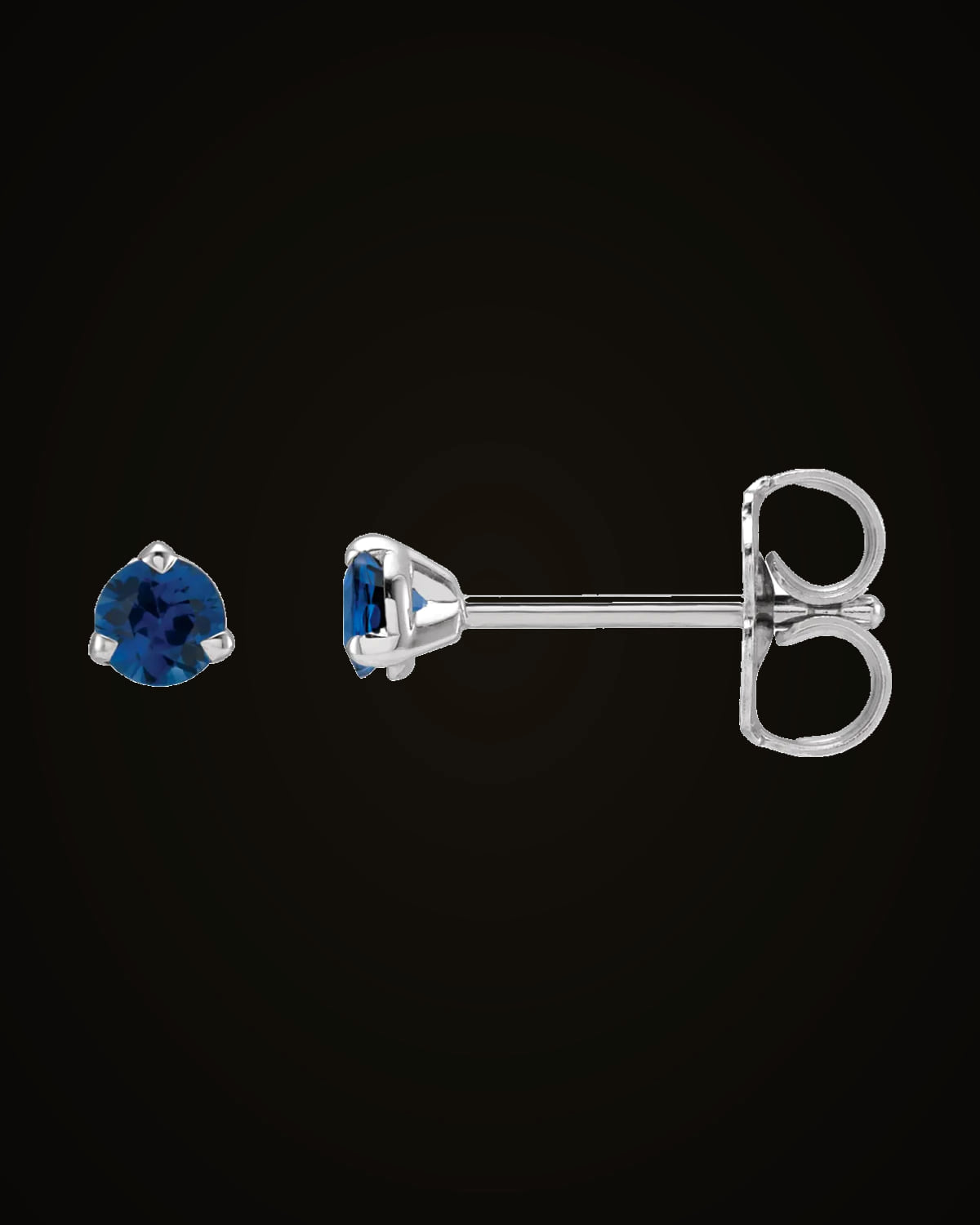 Natural Blue Sapphire 3-Claw Prong Earring — Rhodium-Plated on 14K White Gold · 3 mm