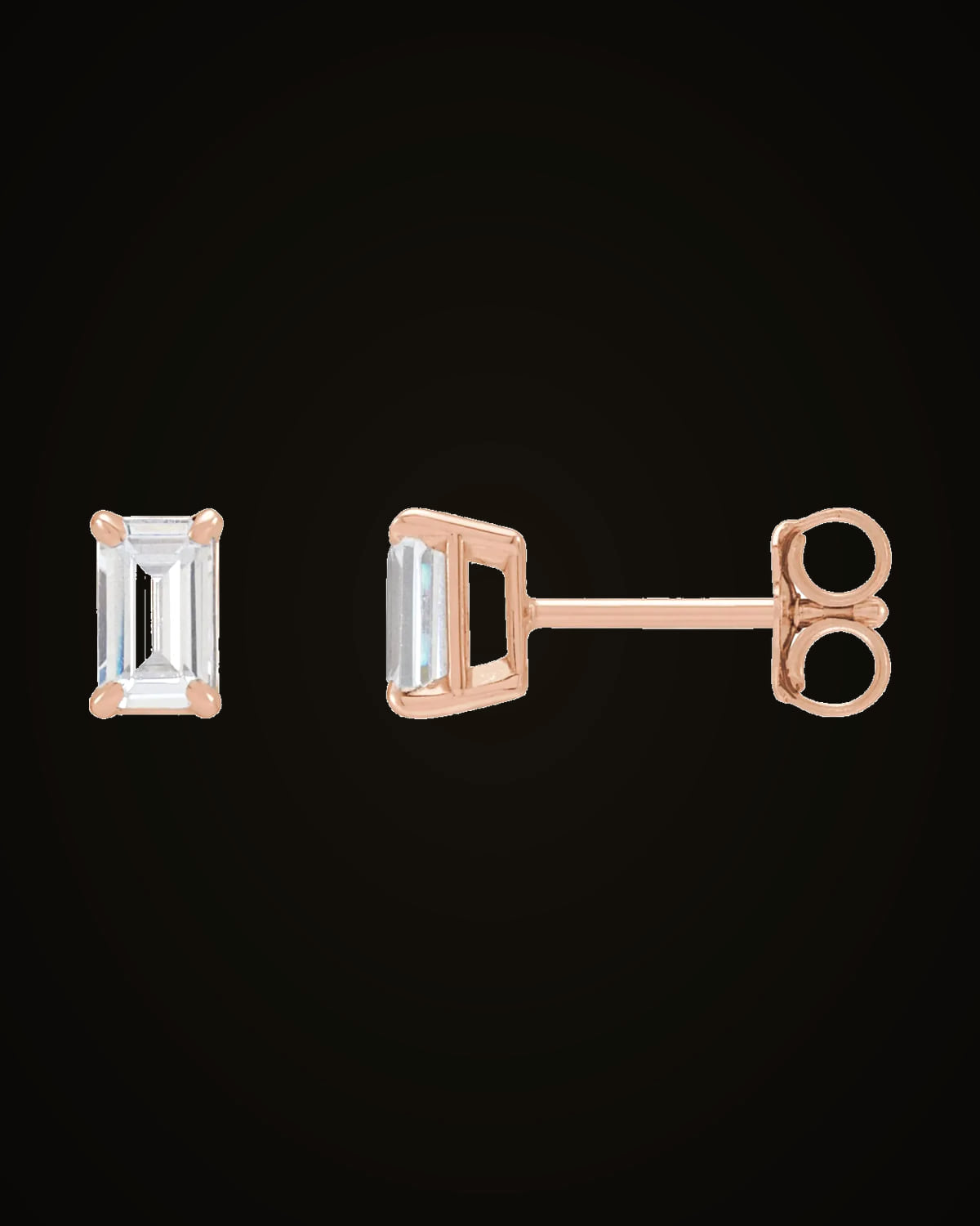 Claw Prong 3/4 CTW Lab-Grown Diamond Emerald Earrings — 14K Rose Gold