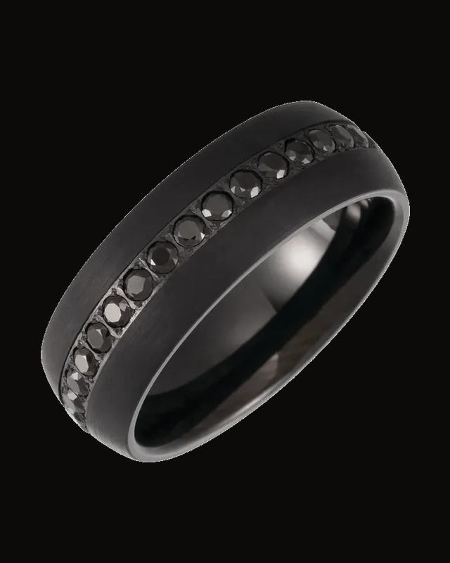 Imitation Black Zircon Dome Comfort-Fit Band With Black Pvd — Black PVD Tungsten · 8 mm