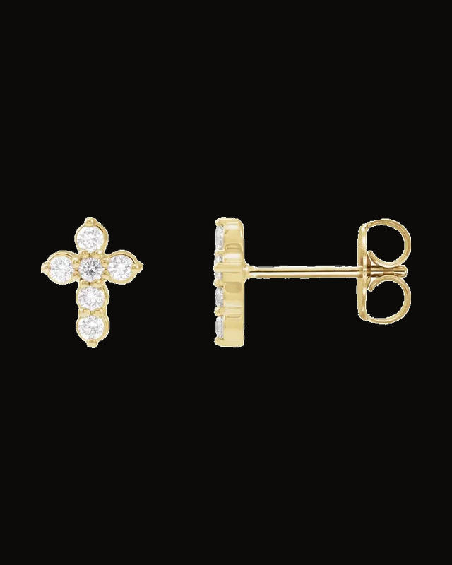 1/6 CTW Lab Grown Diamond Cross Earrings — 14K Yellow / White Gold
