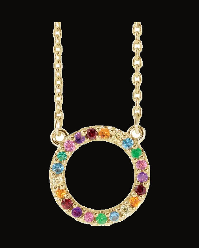 Natural Multi-Gemstone Circle Necklace — 14K Yellow Gold · 1 mm