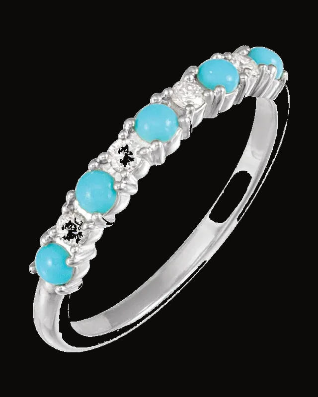 Cabochon Natural Turquoise And 1/8 CTW Natural Diamond Ring