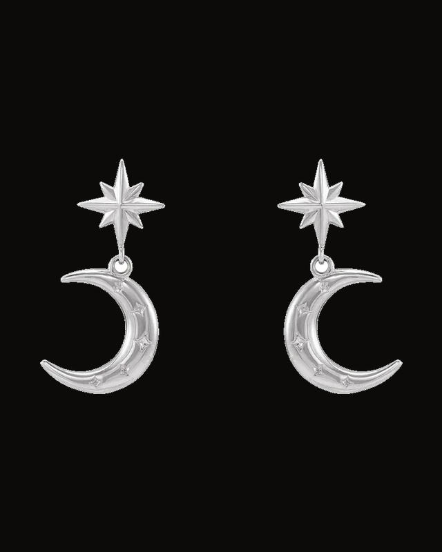 Crescent Moon Dangle Earrings — Sterling Silver