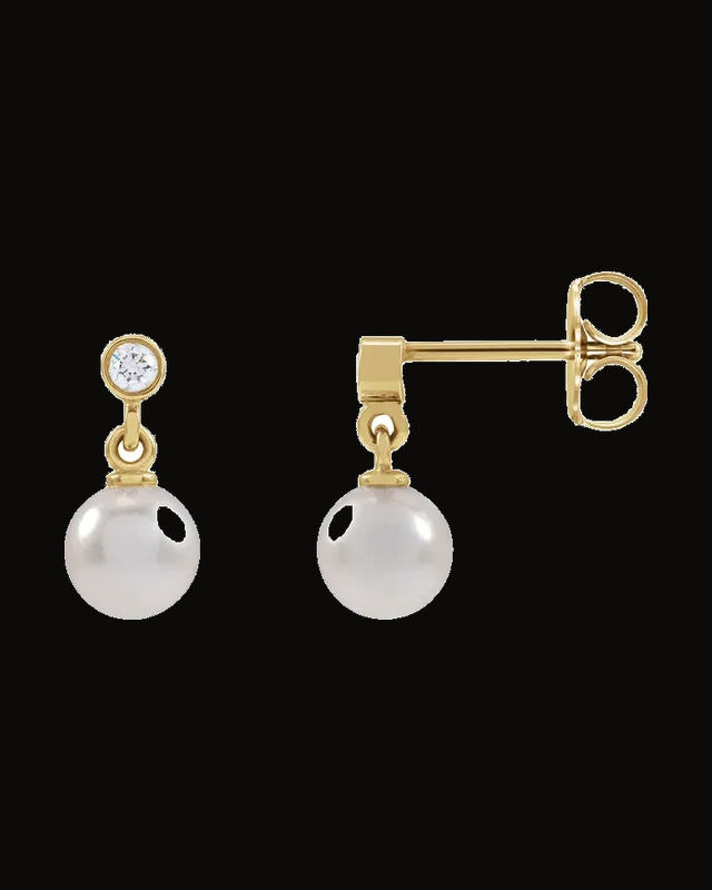 Cultured Akoya Pearl And 0.06 CTW Natural Diamond Earrings — 14K Yellow / White Gold