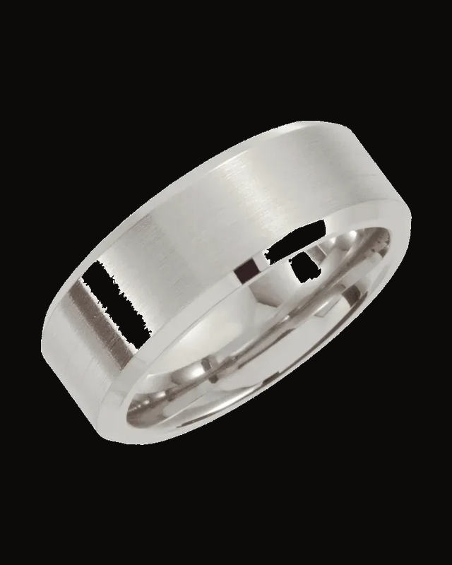 Beveled-Edge Inlay Standard-Fit Band With Satin Finish — Stainless Steel · 7 mm