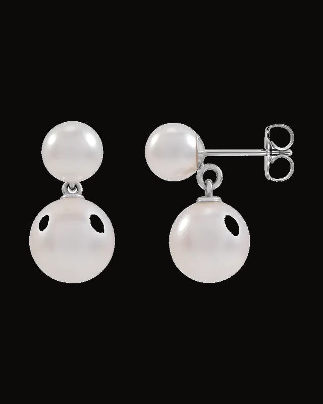 Pearl Drop Earrings — 14K Yellow / White Gold