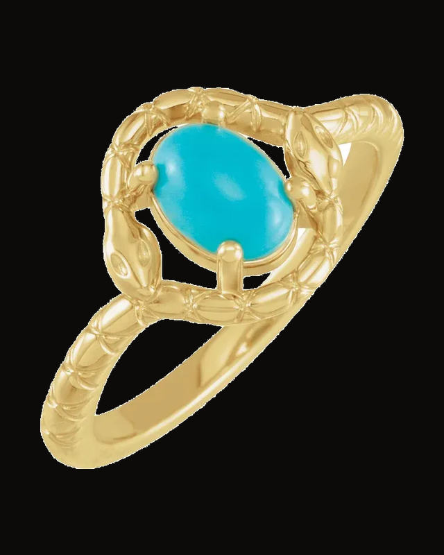 Natural Turquoise Snake Ring — 14K Yellow Gold · 1.7 mm
