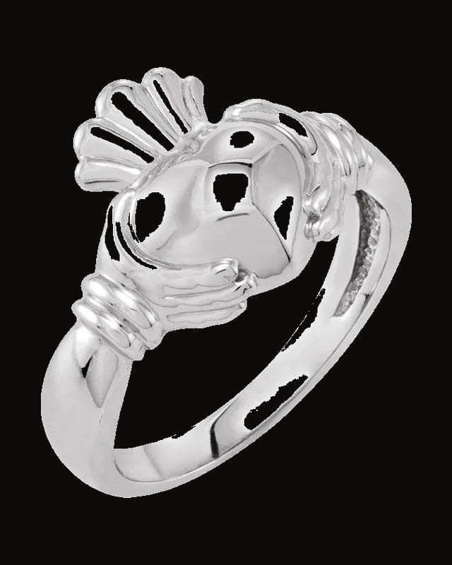 Claddagh Standard-Fit Flat Band — Rhodium-Plated on Sterling Silver · 13 mm