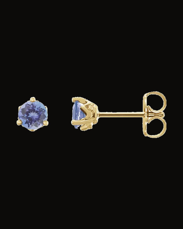 Natural Tanzanite 3-Prong Solitaire Earrings — 14K Yellow Gold · 4 mm