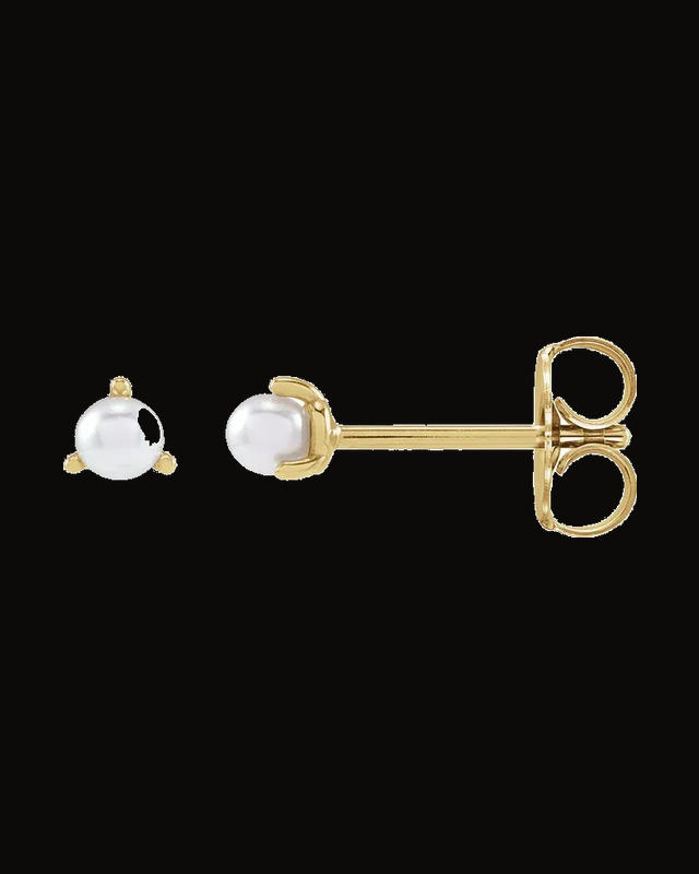 Seed Pearl 3-Prong Stud Earrings — 14K Yellow Gold