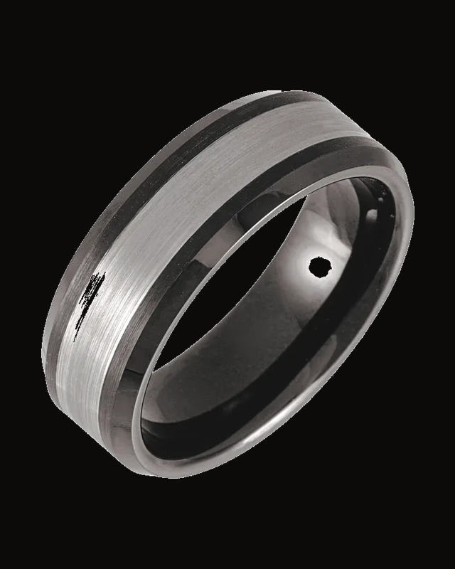 Beveled-Edge Inlay Comfort-Fit Band With Black Pvd — Black PVD Tungsten · 8 mm