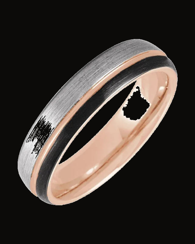 Grooved Comfort-Fit Band Withn 18K Rose Gold Pvd And Black Pvd — 18K Rose Gold PVD & Black PVD Tungsten · 5 mm