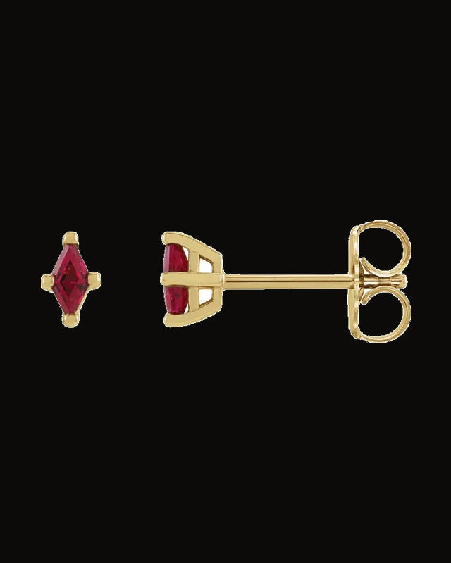 Lab-Grown Ruby 4-Prong Earrings — 14K Yellow Gold · 4 x 2 mm