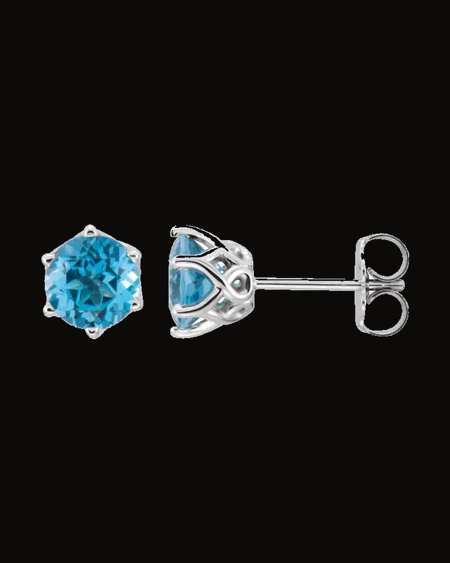 Natural Swiss Blue Topaz Earrings With Backs — 14K White / Yellow Gold · 6 mm
