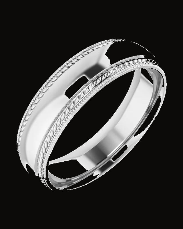 Rope & Milgrain Stepped-Edge Comfort-Fit Half Round Band — Sterling Silver · 6 mm · Size 10