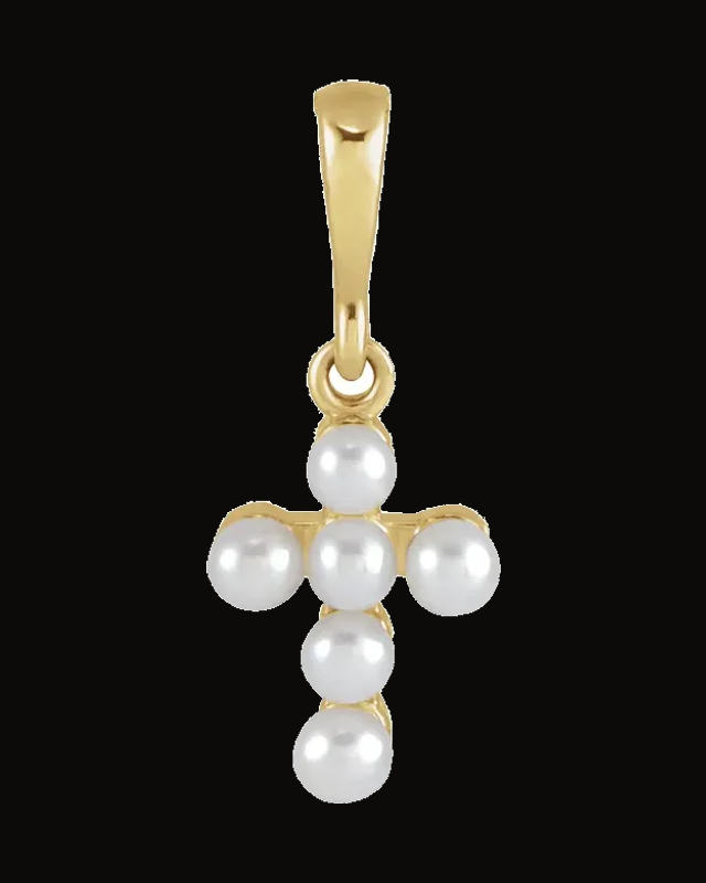Pearl Youth Cross Necklace or Pendant — 14K Yellow Gold · 2 mm