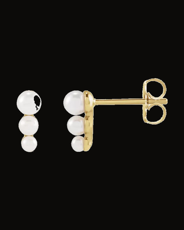 Graduated Cultured White Freshwater Pearl Earrings — 14K Yellow Gold · 3 mm