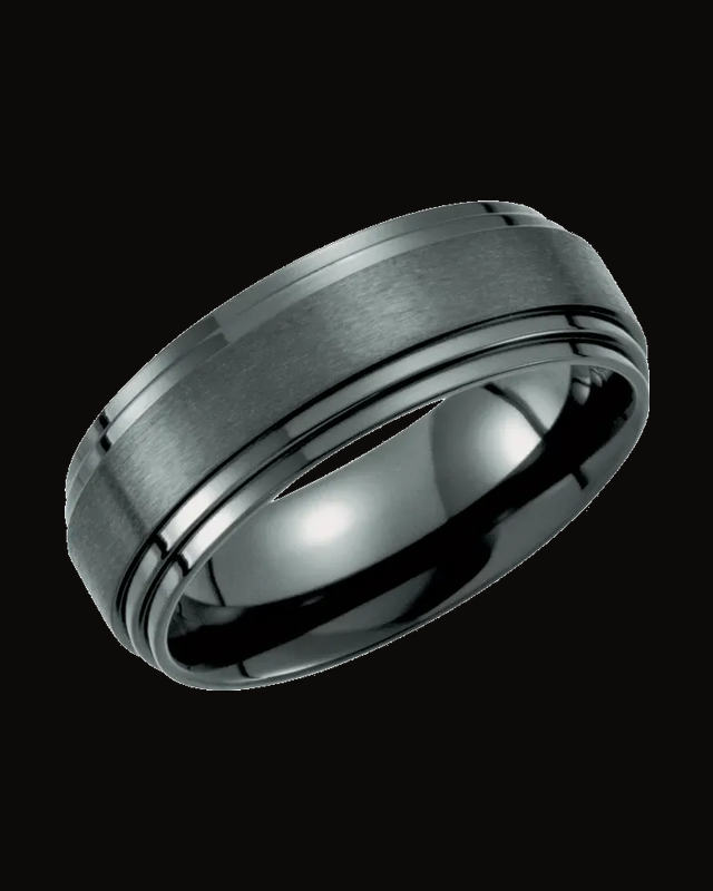 Double Stepped-Edge Standard-Fit Band With Satin Finish — Black Titanium