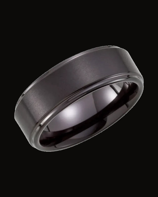 Stepped-Edge Comfort-Fit Band with Satin Finish — Black PVD Tungsten · 8 mm