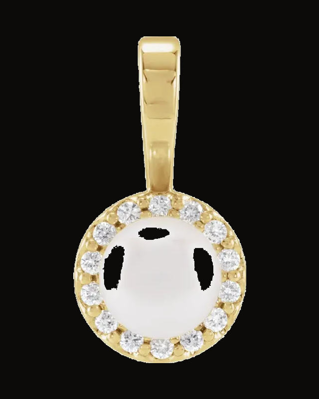 Cultured Akoya Pearl And 1/10 CTW Natural Diamond Halo-Style Pendant — 14K Yellow Gold