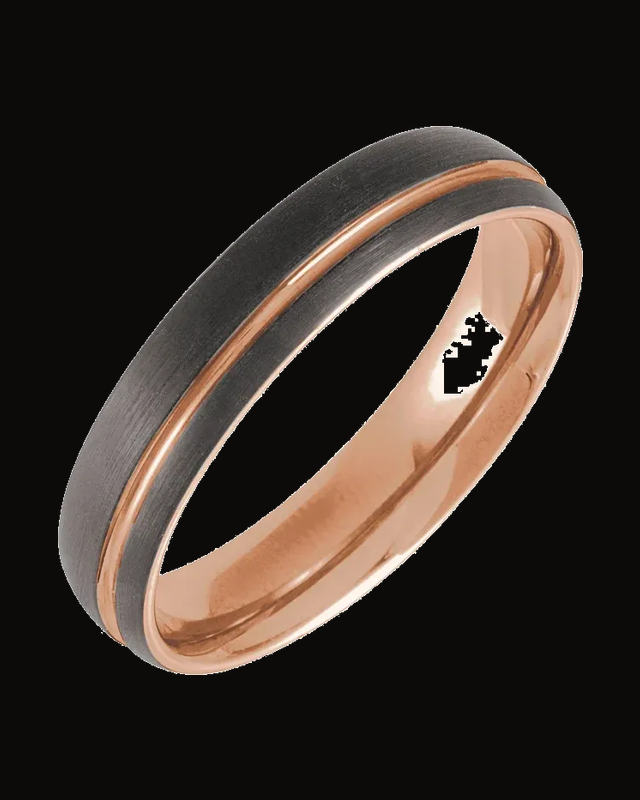 Grooved Comfort-Fit Band With 18K Rose Gold And Black Pvd — 18K Rose Gold PVD & Black PVD Tungsten