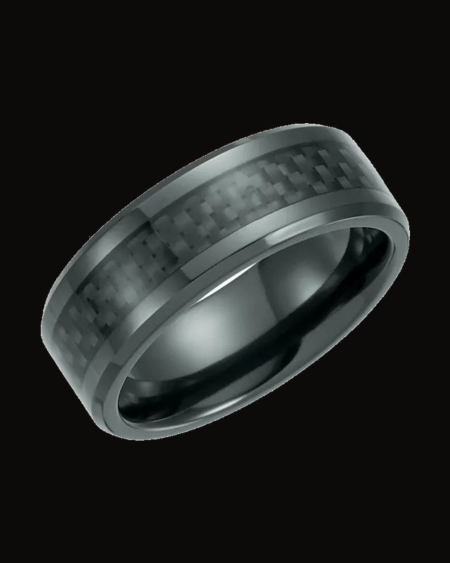 Beveled-Edge Black Carbon Fiber Inlay Standard-Fit Band — Black Titanium