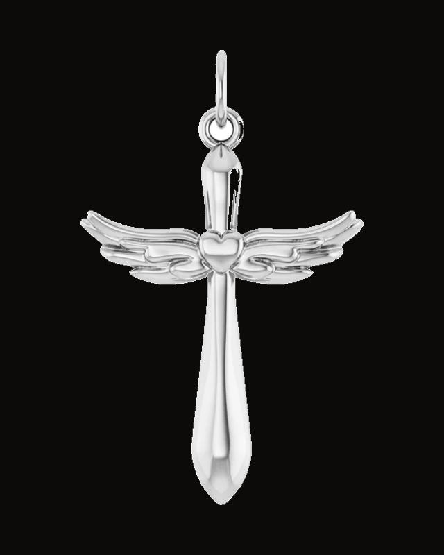 Angel Wing Cross Necklace or Pendant — 14K White / Yellow Gold