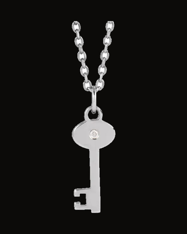 Natural Diamond Accented Key Necklace — Sterling Silver · 0.0025 CT