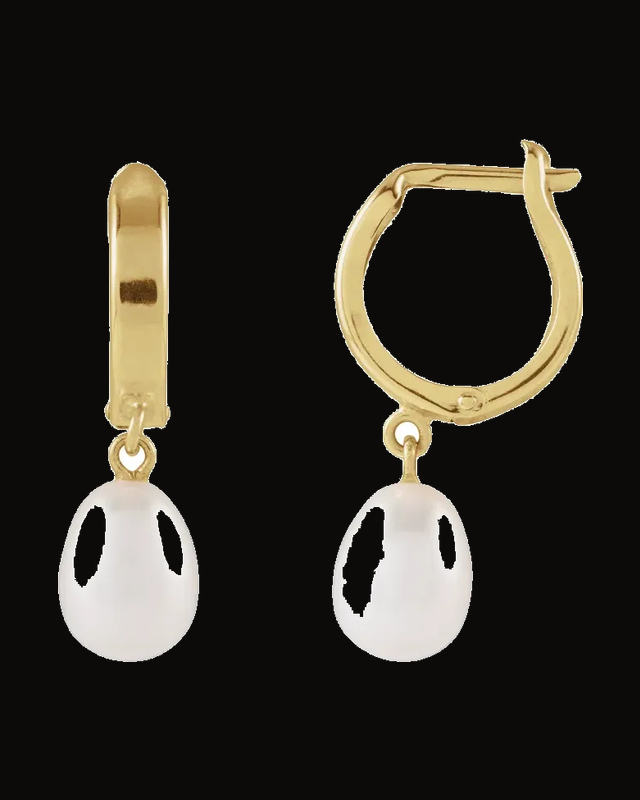 Cultured Freshwater Pearl Huggie Earrings — 14K Yellow / White Gold