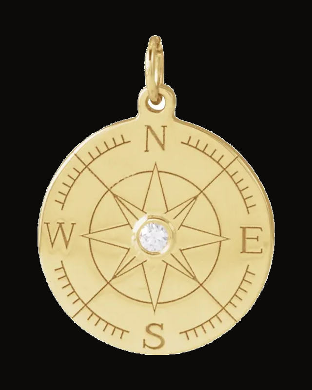 Accented Compass Necklace or Pendant