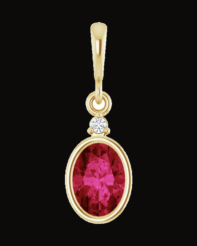 Lab Grown Ruby And 0.015 Ct Lab Grown Diamond Pendant — 14K Yellow Gold