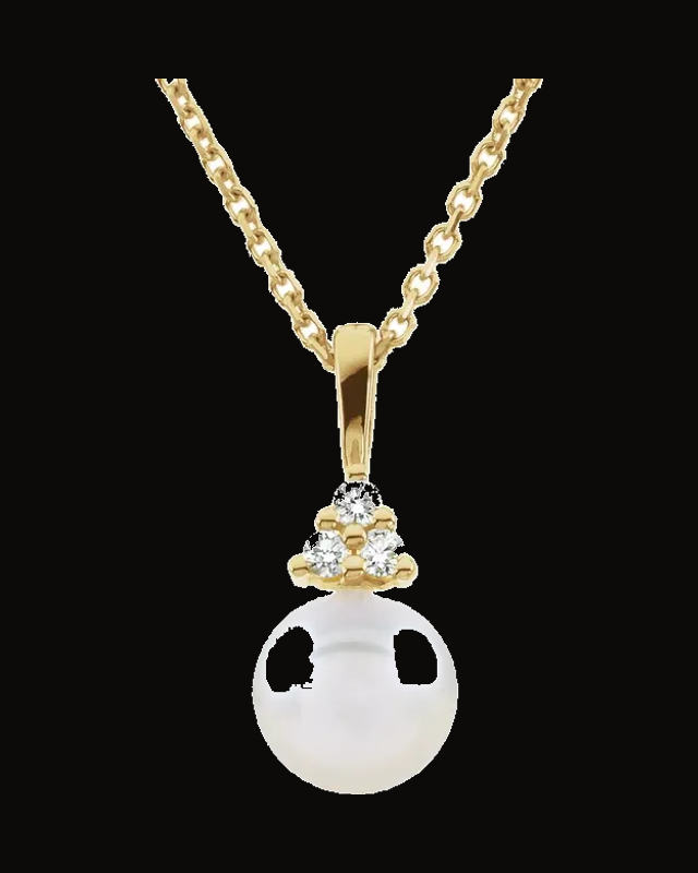 Cultured Pearl And Natural Diamond Necklace — 14K Yellow Gold · 0.05 CTW
