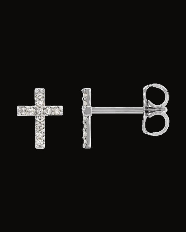 Cross Earrings — 14K White / Yellow Gold