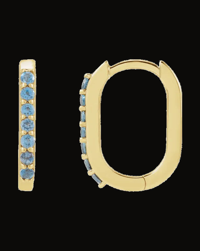 Accented Elongated Hoop Earrings — 14K Yellow Gold · 1.5 mm