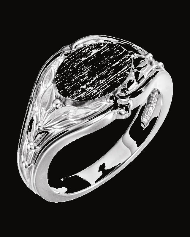 Oval Leaf Design Signet Ring — Sterling Silver · 2.05 mm