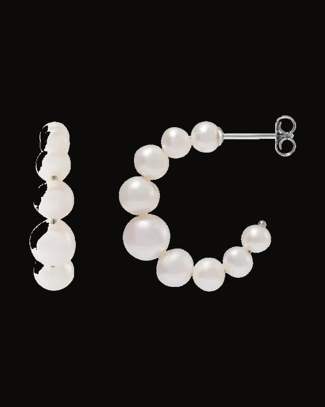 Pearl Hoop Earrings — Sterling Silver · 8 mm