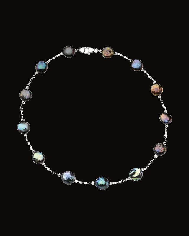 Cultured Black Freshwater Pearl Necklace — Rhodium-Plated on Sterling Silver · Cultured Freshwater Pearl