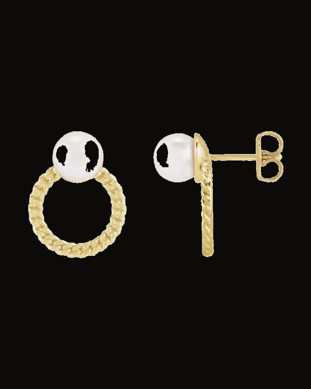 Cultured Akoya Pearl And Curb Chain Earrings — 14K Yellow Gold · 6 mm