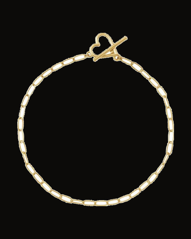 Paperclip-Style Chain Heart Toggle Bracelet — 14K Yellow Gold