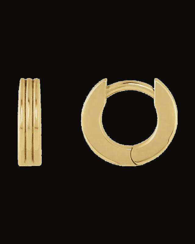 Ribbed Huggie Earrings — 14K Yellow Gold