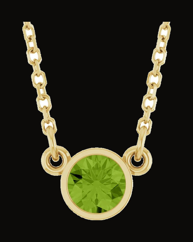 Bezel-Set Solitaire Birthstone Necklace — 14K Yellow / White Gold