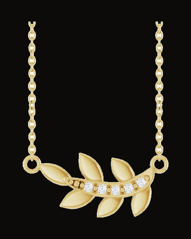 0.03 CTW 1.2 mm Round Natural Diamond Leaf Necklace — 14K Yellow Gold