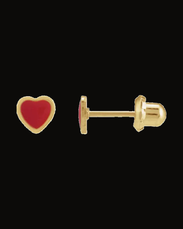 Enamel Heart Inverness® Piercing Earrings — 24K Yellow Gold-Plated Stainless Steel